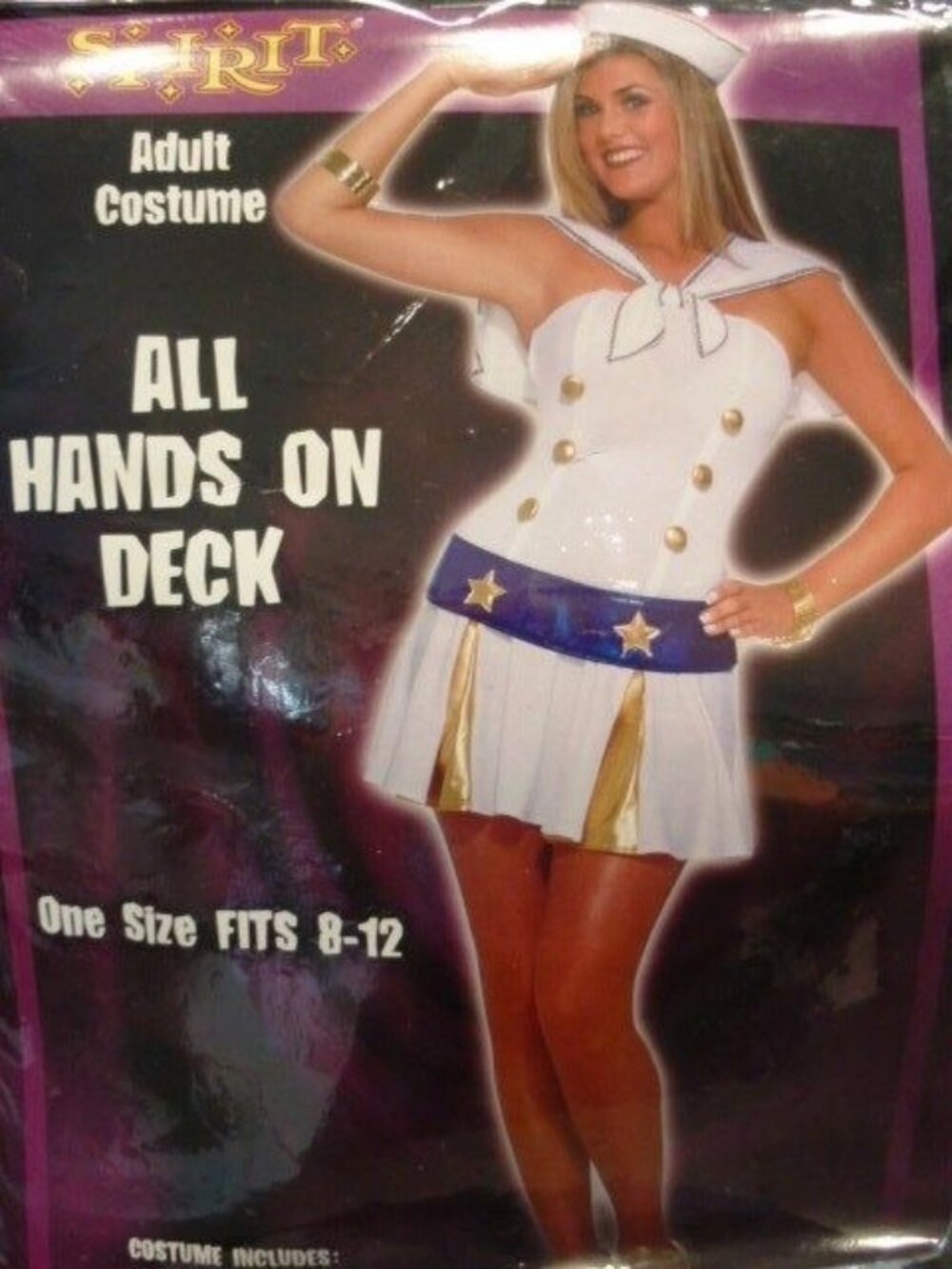 ALL HANDS ON DECK SAILOR UNIFORM Spirit Halloween Costume women's one size 8-12